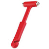 A red car emergency escape hammer with a glass breaker and seatbelt cutter.