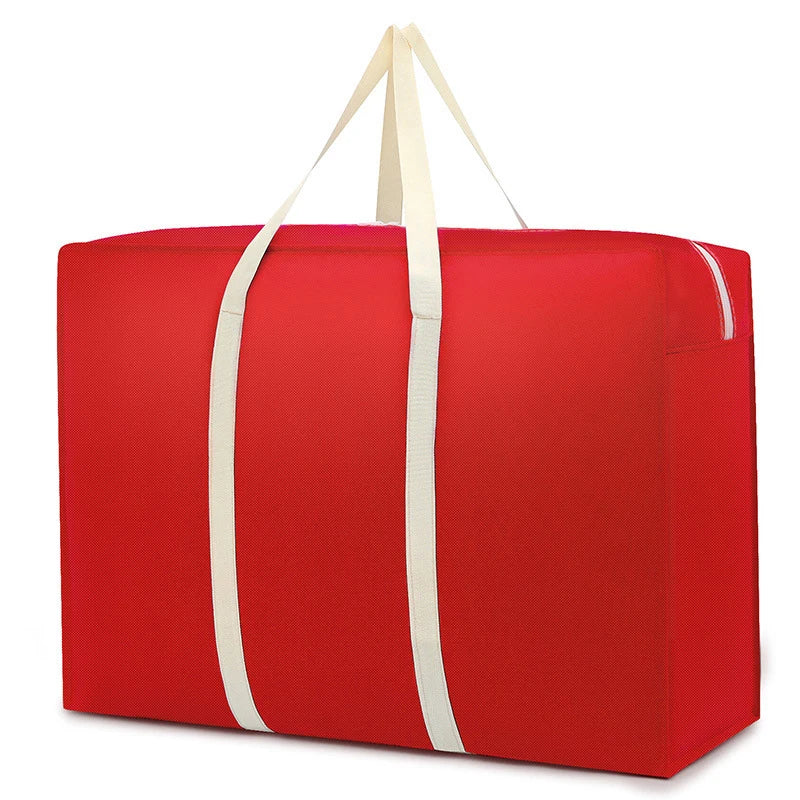 A bright red extra-large waterproof moving and storage bag with light beige handles.