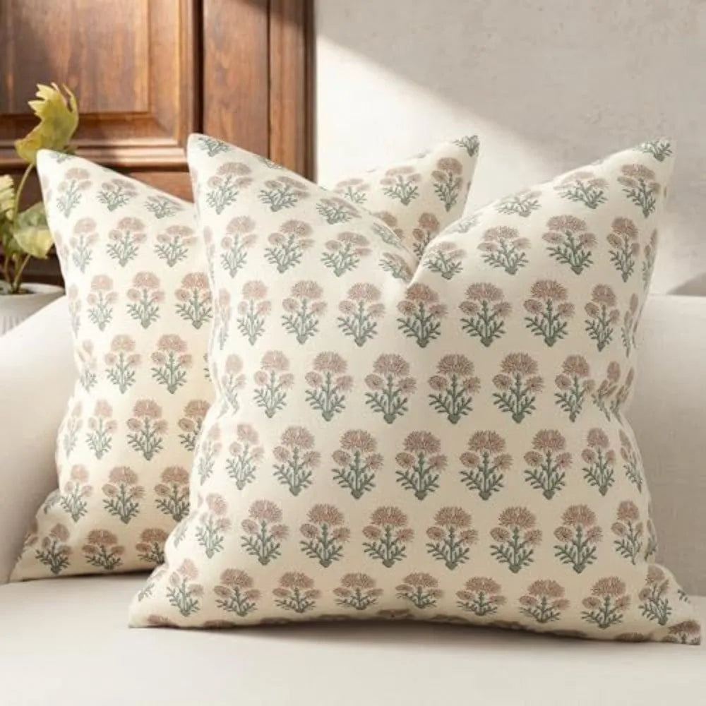 Vintage Striped Floral Throw Pillow Cover