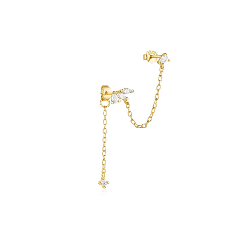 Aretes de Plata de Ley 925 con CZ y Borla de Cadena