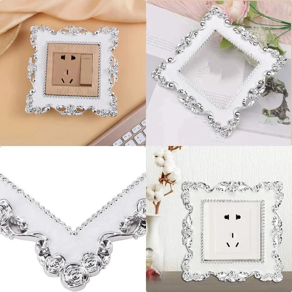 Silver rose pattern switch cover frame in white and silver for electrical outlets