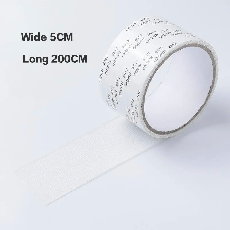 Roll of white self-adhesive window screen repair tape with a long 200cm length and wide 5cm.