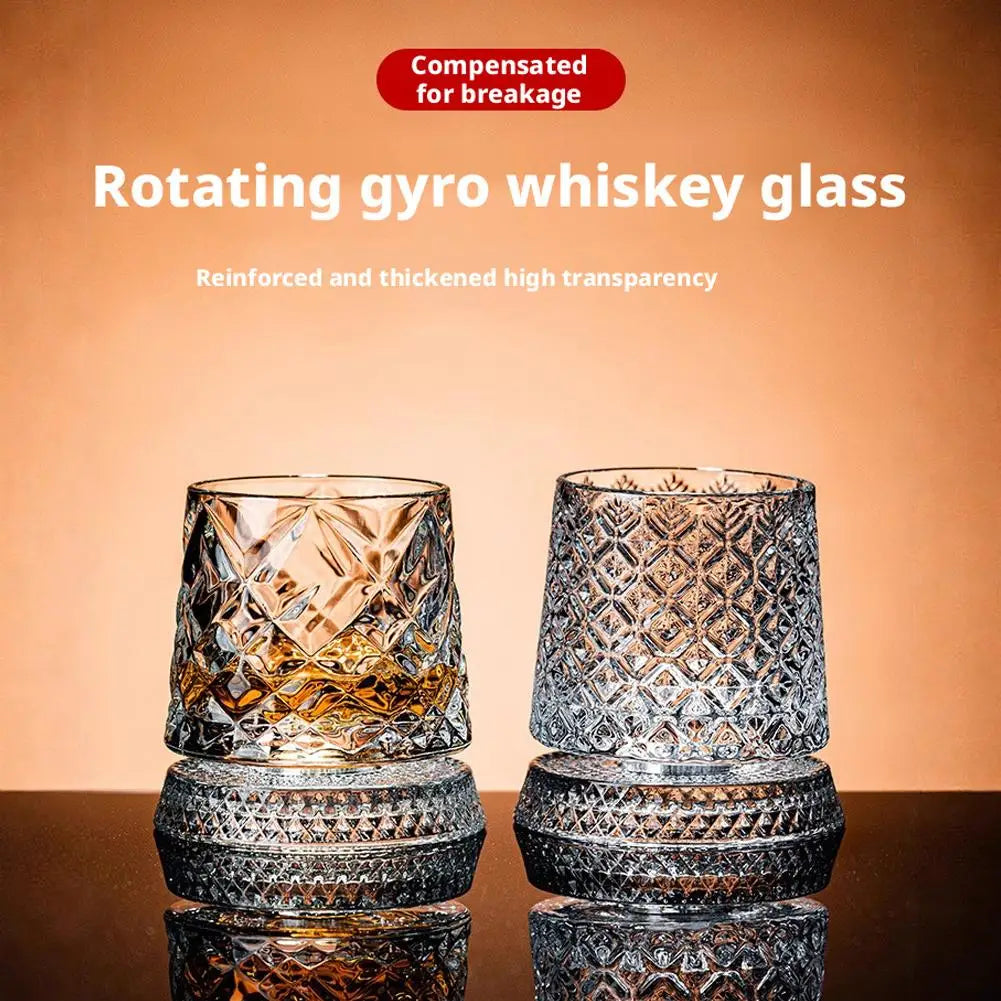 360° Rotating Whiskey Glasses (Set of 2) with Crystal Clear Glass