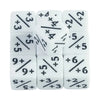 A set of acrylic D6 counter dice showing various combinations of plus and minus signs.
