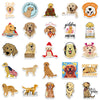 A collection of various dog-themed stickers including golden retriever faces, puppy heads, and dog silhouettes.