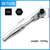 Silver 1/4-inch drive ratchet wrench with a flexible head and markings for size.
