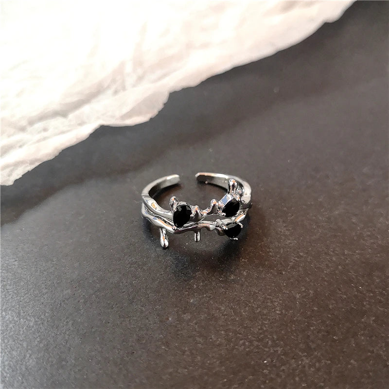 Punk Crystal Heart Butterfly Geometric Ring