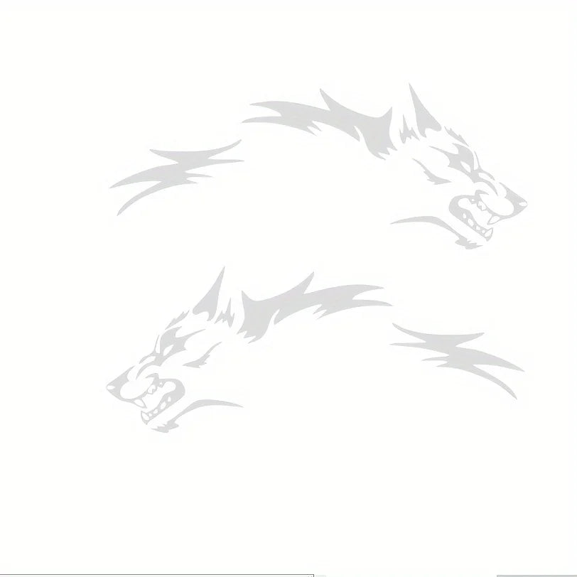 Two gray wolf head decals for scratch coverage