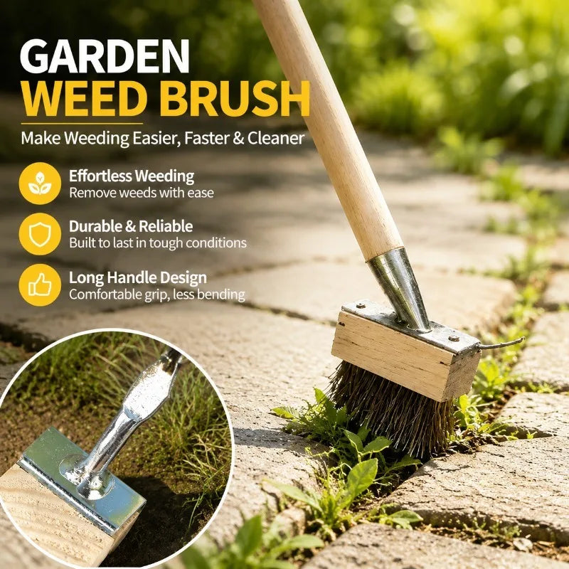 Long-Handle Steel Wire Garden Brush for Weeding and Ground Cleaning