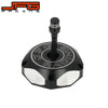 A black CNC aluminum motorcycle fuel tank cap with a threaded top and a circular base featuring the racing logo.