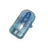 A clear plastic portable sewing kit with a metal needle and thread storage inside a protective case.