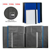 A black and blue premium card binder album with side-loading pockets and multiple grid options.