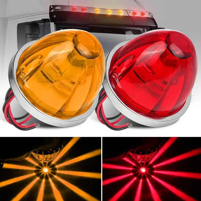 A set of waterproof LED side marker lights for a truck, trailer, or van, showing both yellow and red lenses.