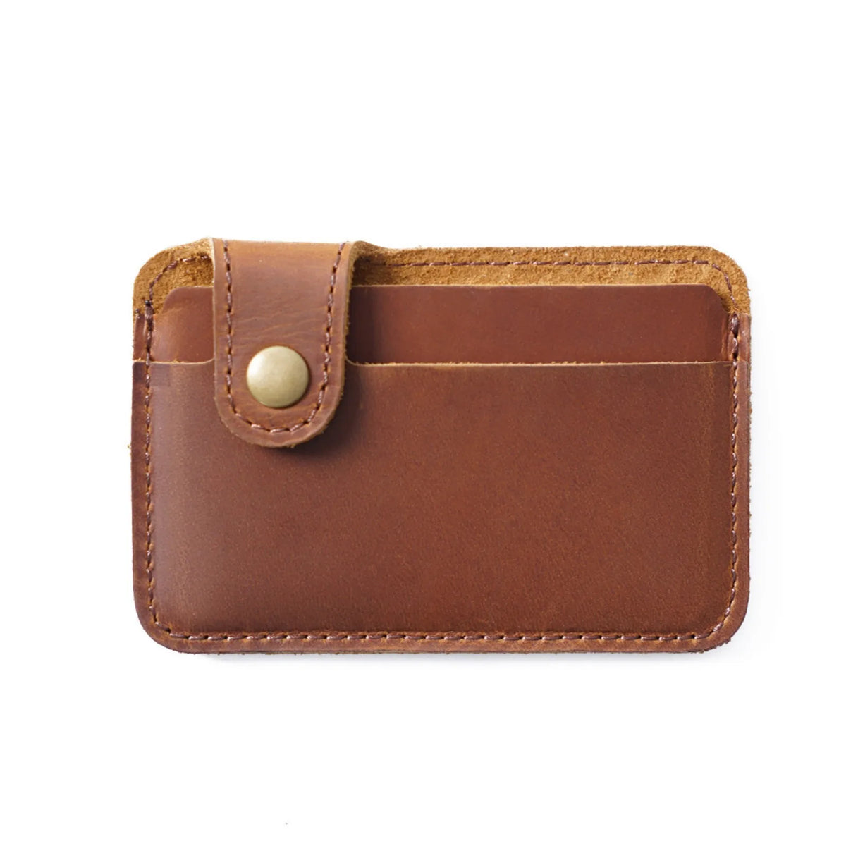 Vintage Leather Slim Card Holder with Snap Closure