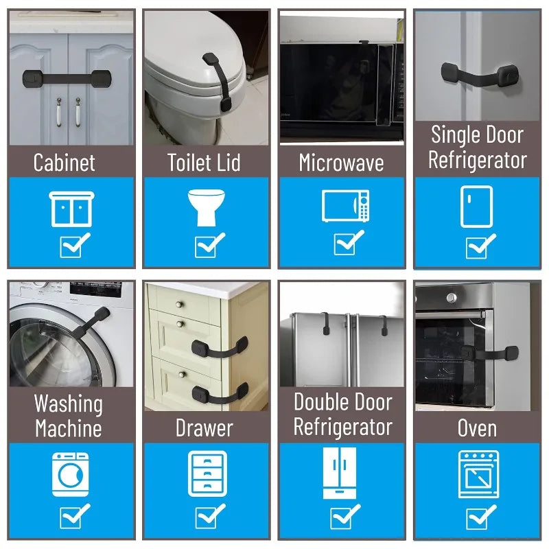 Child Safety Cabinet Locks – Adhesive Baby Proofing Straps for Drawers, Fridges, Toilets & More