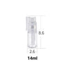 A clear refillable fine mist spray bottle with a white cap and measurement markings.