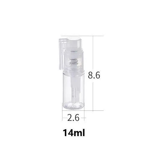 A clear refillable fine mist spray bottle with a white cap and measurement markings.