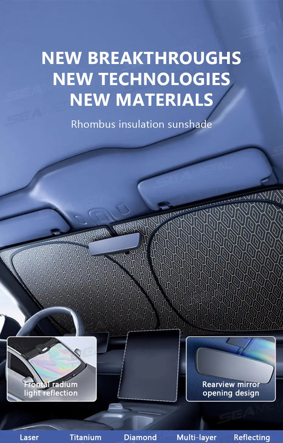 Close-up view of a rhombus insulation sunshade installed on a car interior panel.