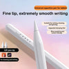 A white universal capacitive pen with a fine tip is shown next to a tablet, suitable for writing, drawing, and gaming.