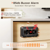 A black RV dual gas detector shows a 100% reading for CO and propane gas, with an 85db buzzer alarm indicator.