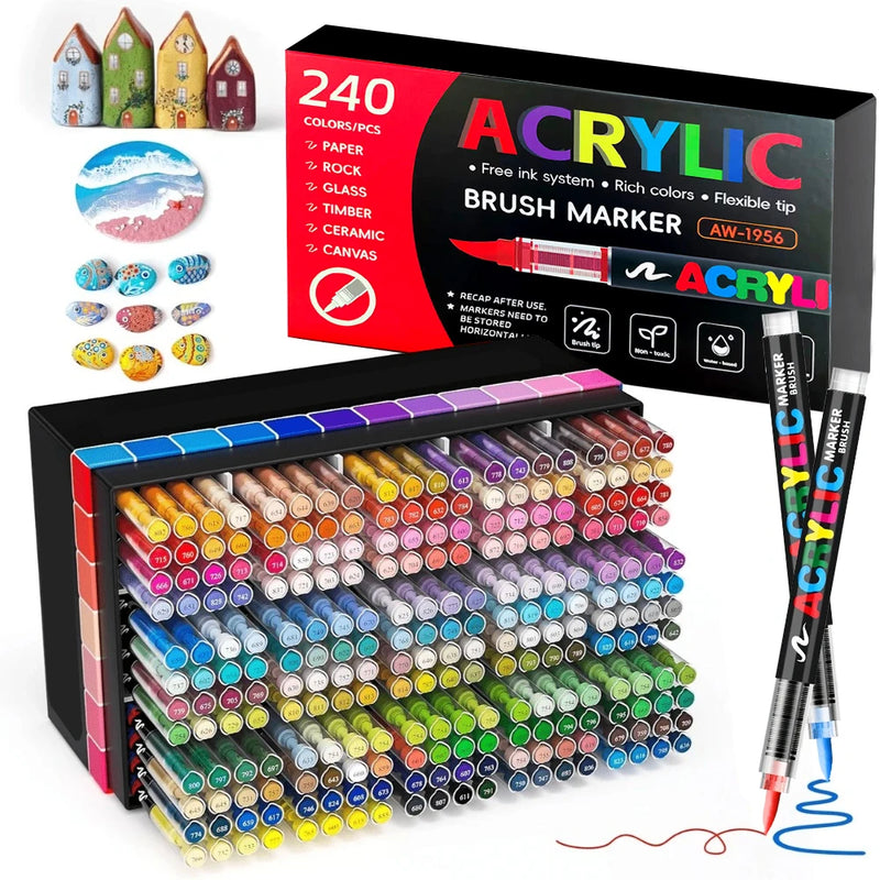 72-farbiger Acrylfarbe-Marker-Set mit Pinselspitzen