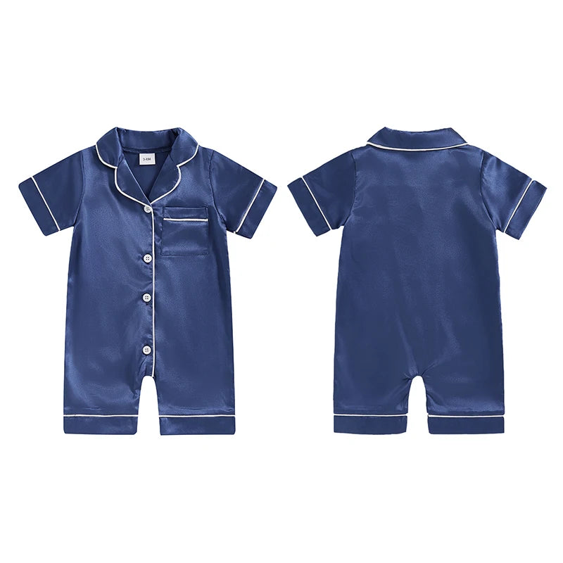 Satin Baby Pajama Jumpsuit with Button-Up Front