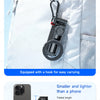 A magnetic selfie stick tripod with a fill light is shown attached to a white bag for easy carrying.