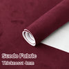 Roll of deep burgundy suede fabric with a white edge showing the thickness of 4mm