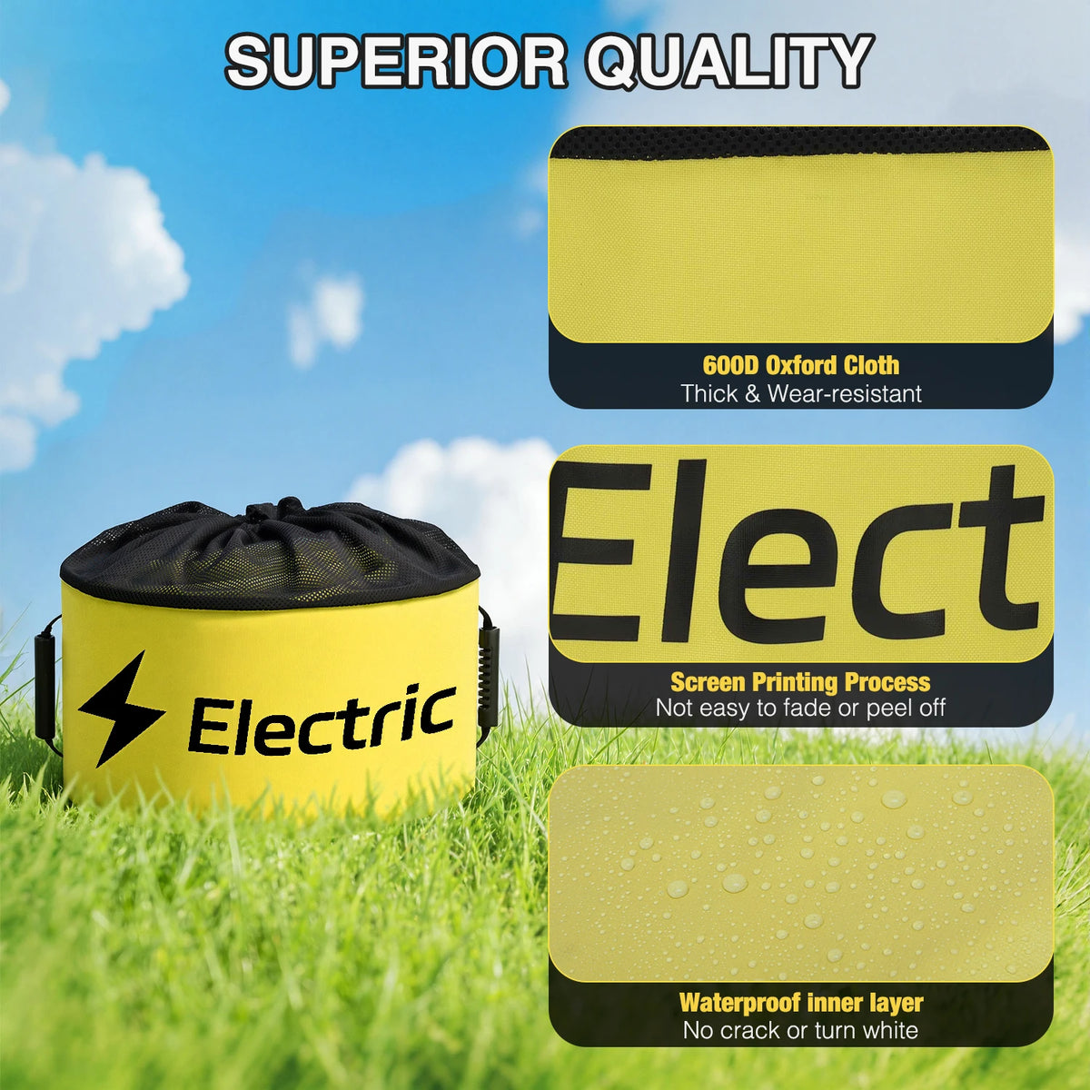 Yellow and black storage bags for electric tools featuring Oxford cloth and waterproof inner layers.