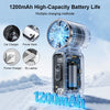 A transparent battery pack with a fan inside, showing multiple charging methods like car charger and power bank.