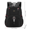 Black waterproof laptop backpack featuring a USB charging port and adjustable straps.