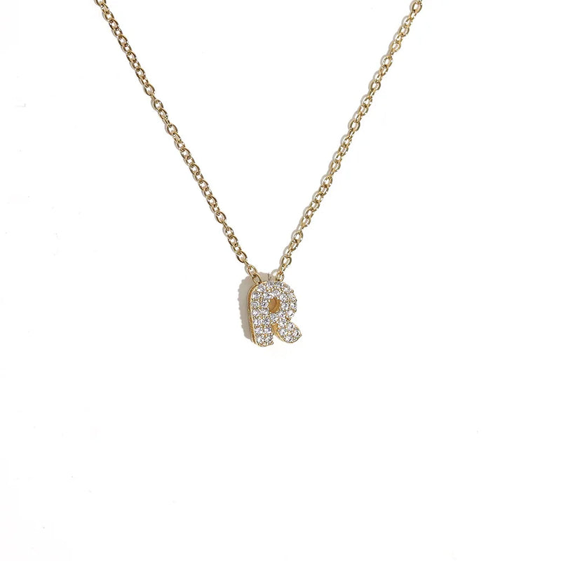 Initial Letter Pendant Necklace with Cubic Zirconia