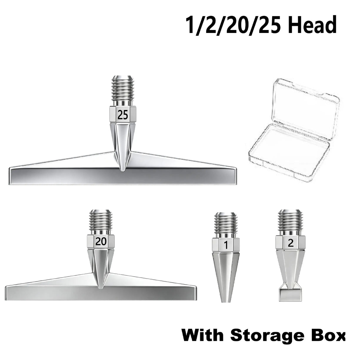 Stainless steel diamond painting pen tip set with screw-on handles including a 25 and 20 head with storage box