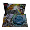 A box of a 4D Metal Fusion Battle Set with Launcher spinning top toy featuring a dark and metallic design.
