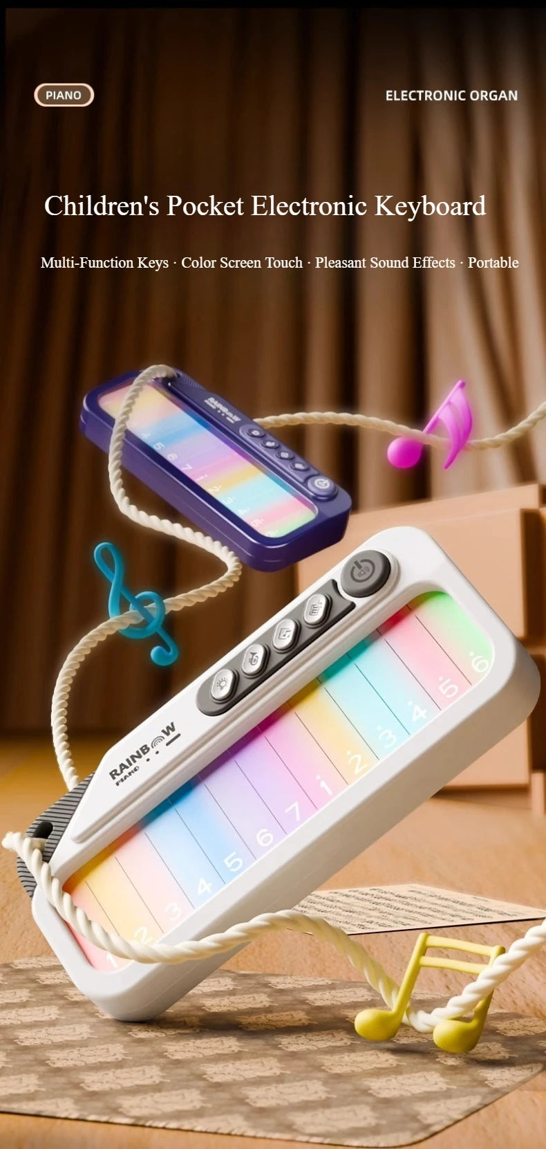 Glowing Rainbow Piano Keyboard Toy with 13 Melodies