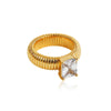 Chunky Gold-Plated Crystal Ring with Geometric Stripes