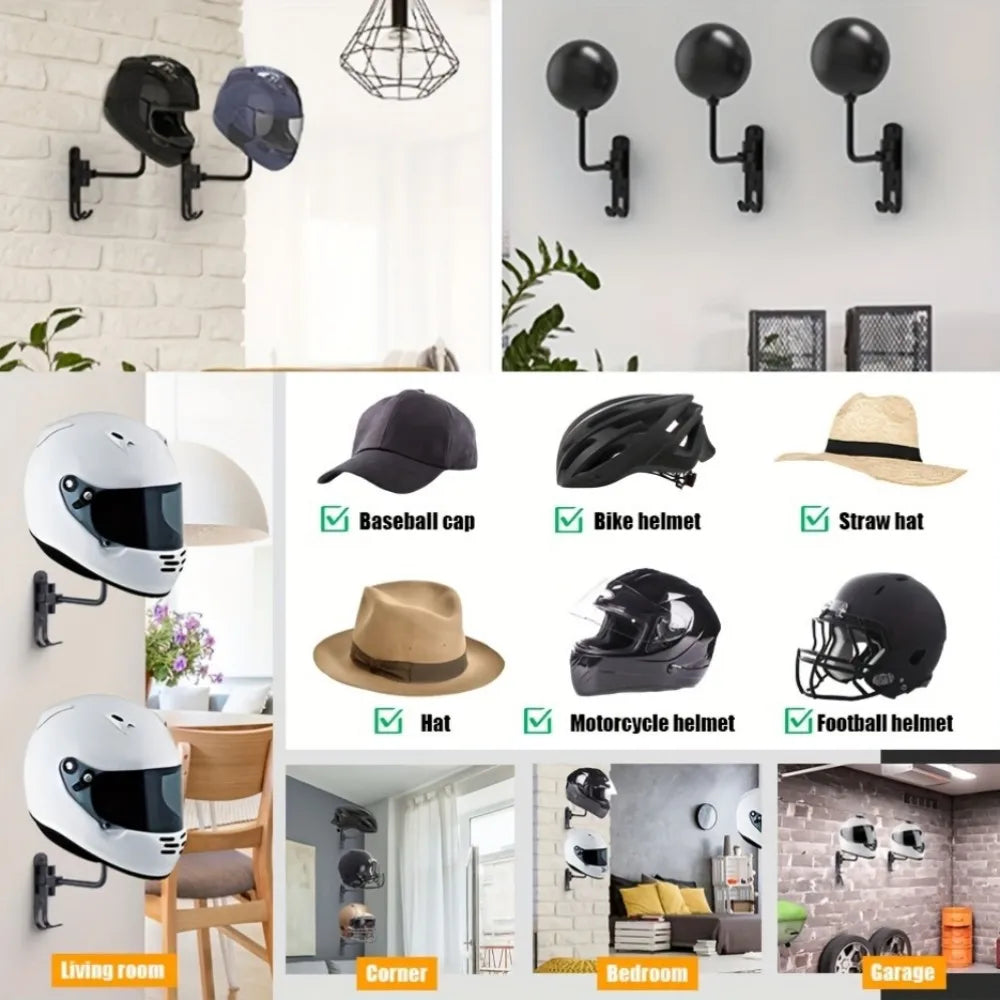 180° Rotatable Helmet Holder with Wall-Mounted Claw Hook