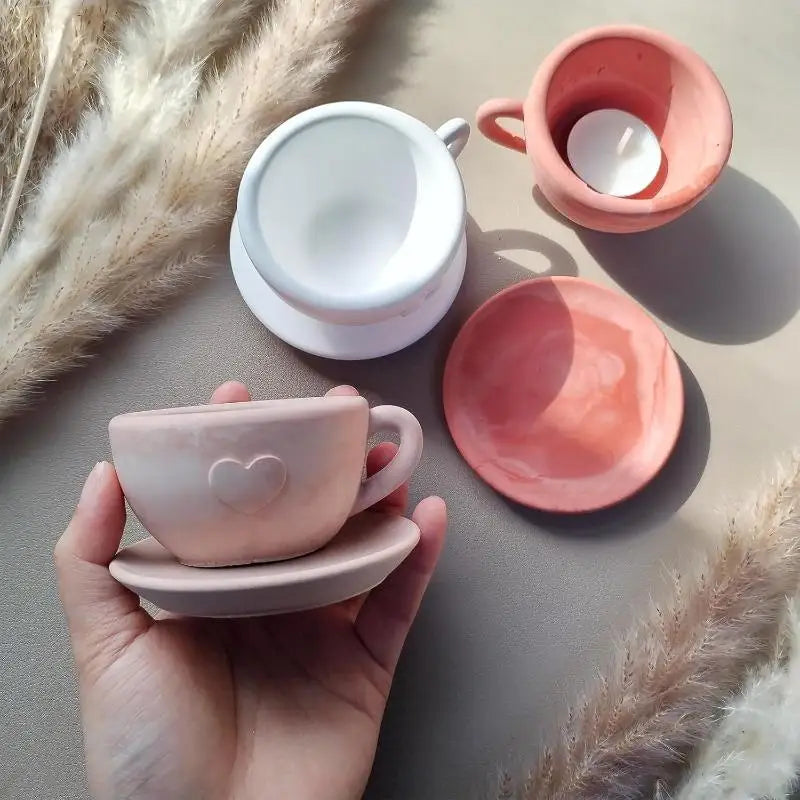 Heart-Shaped Teacup & Saucer Silicone Mold with Handle