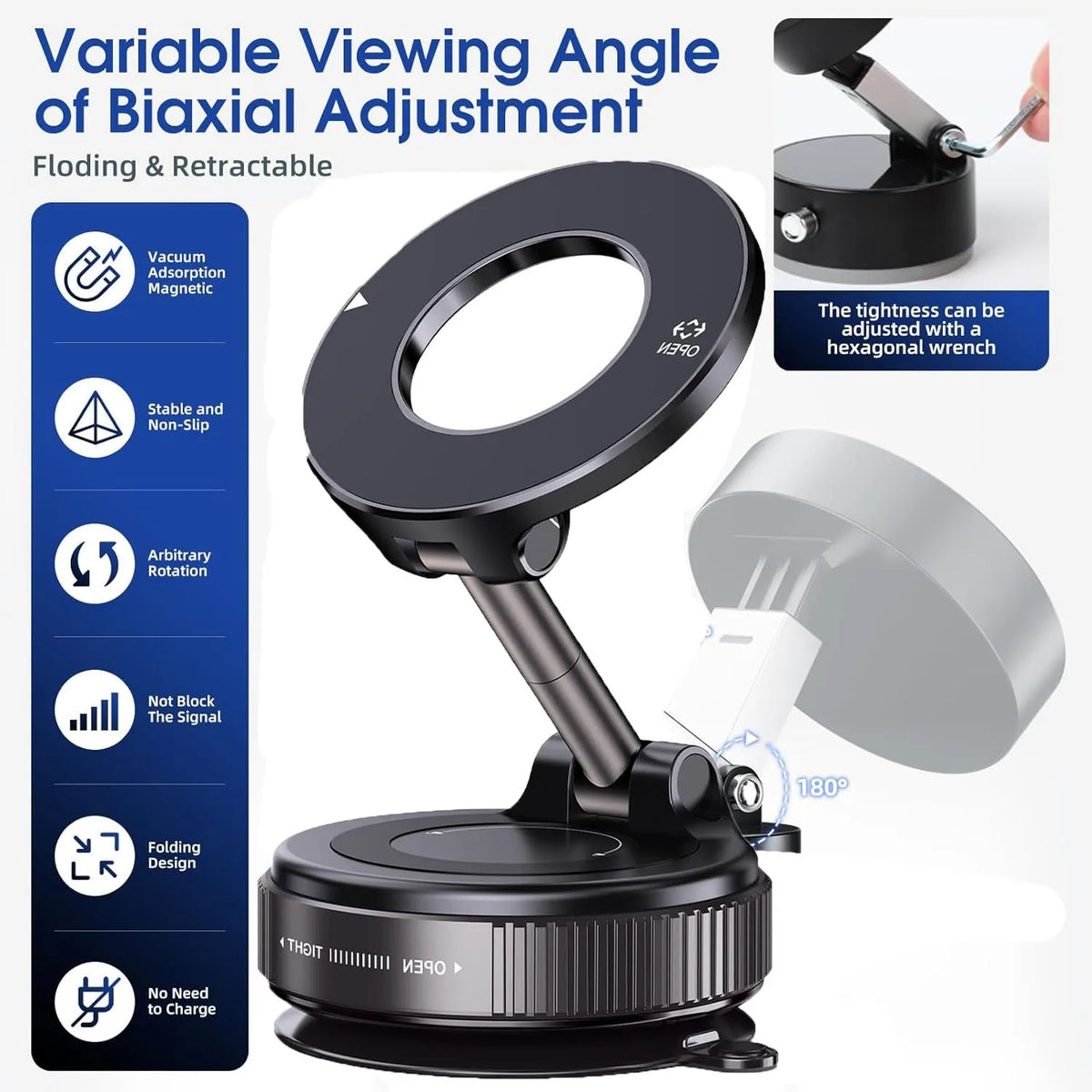 Foldable Magnetic Car Phone Mount with 360° Rotation