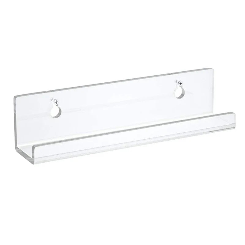 Clear acrylic floating wall display rack with hooks for records and collectibles
