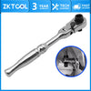 Silver 1/4-inch drive ratchet wrench with a flexible head shown next to an inset detail.