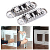 Stainless steel sliding door roller pulley with mounting brackets shown in various angles.