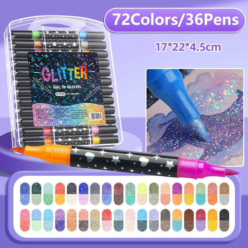 Dual-Tip Glitter Art Markers Set