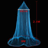 A blue elegant lace canopy mosquito net displayed against a black background.