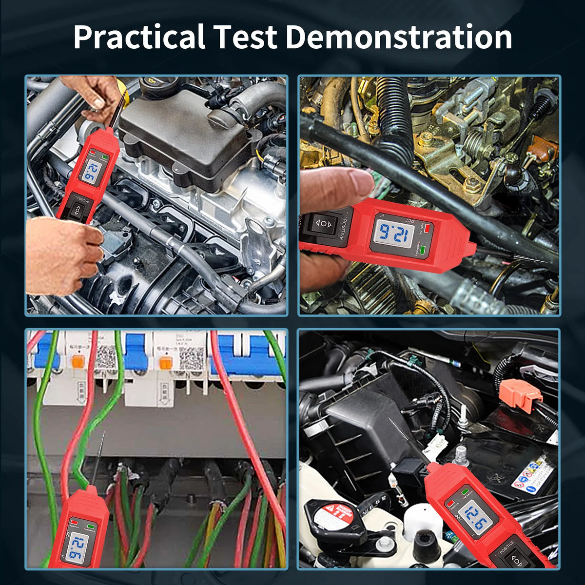 Automotive Circuit Tester with Digital Voltage Display and LED Probe