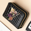 Alphabet Flower Double-Zip Card Wallet with Secure Clasp