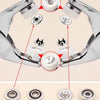 A set of snap fastener pliers with metal buttons shown in various views and components.