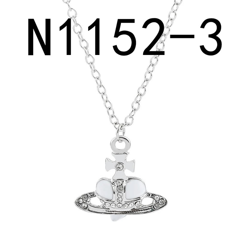 Rhinestone Heart & Saturn Pendant Jewelry Set