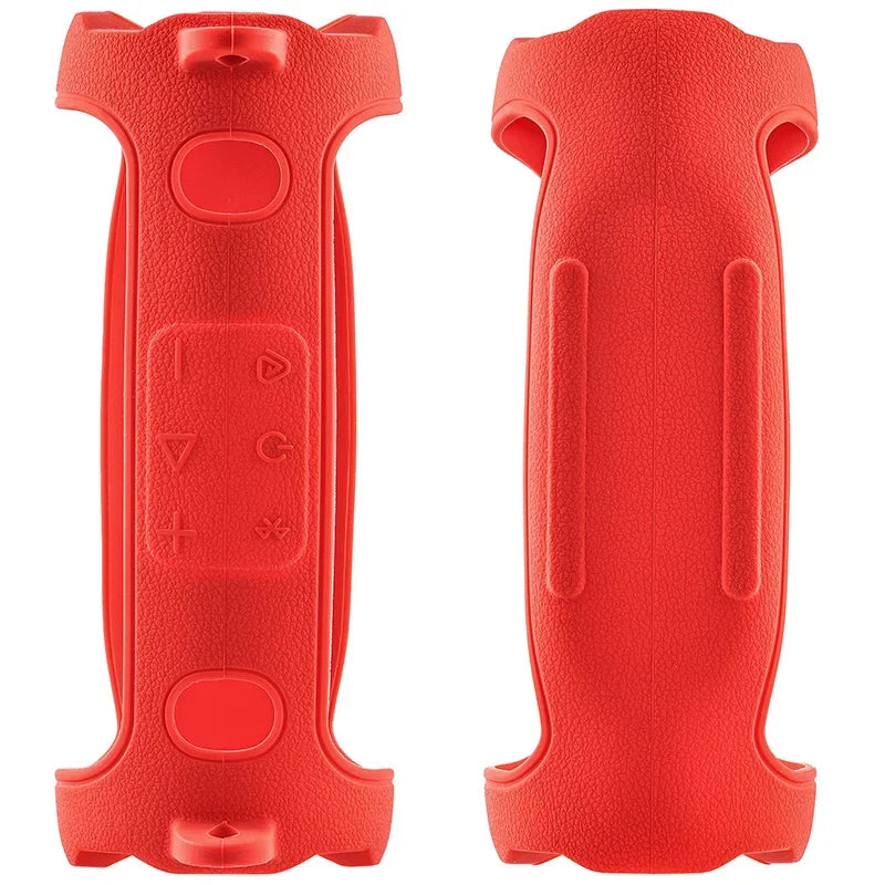 Red shockproof silicone protective case for a JBL Charge 6 speaker shown from the front.