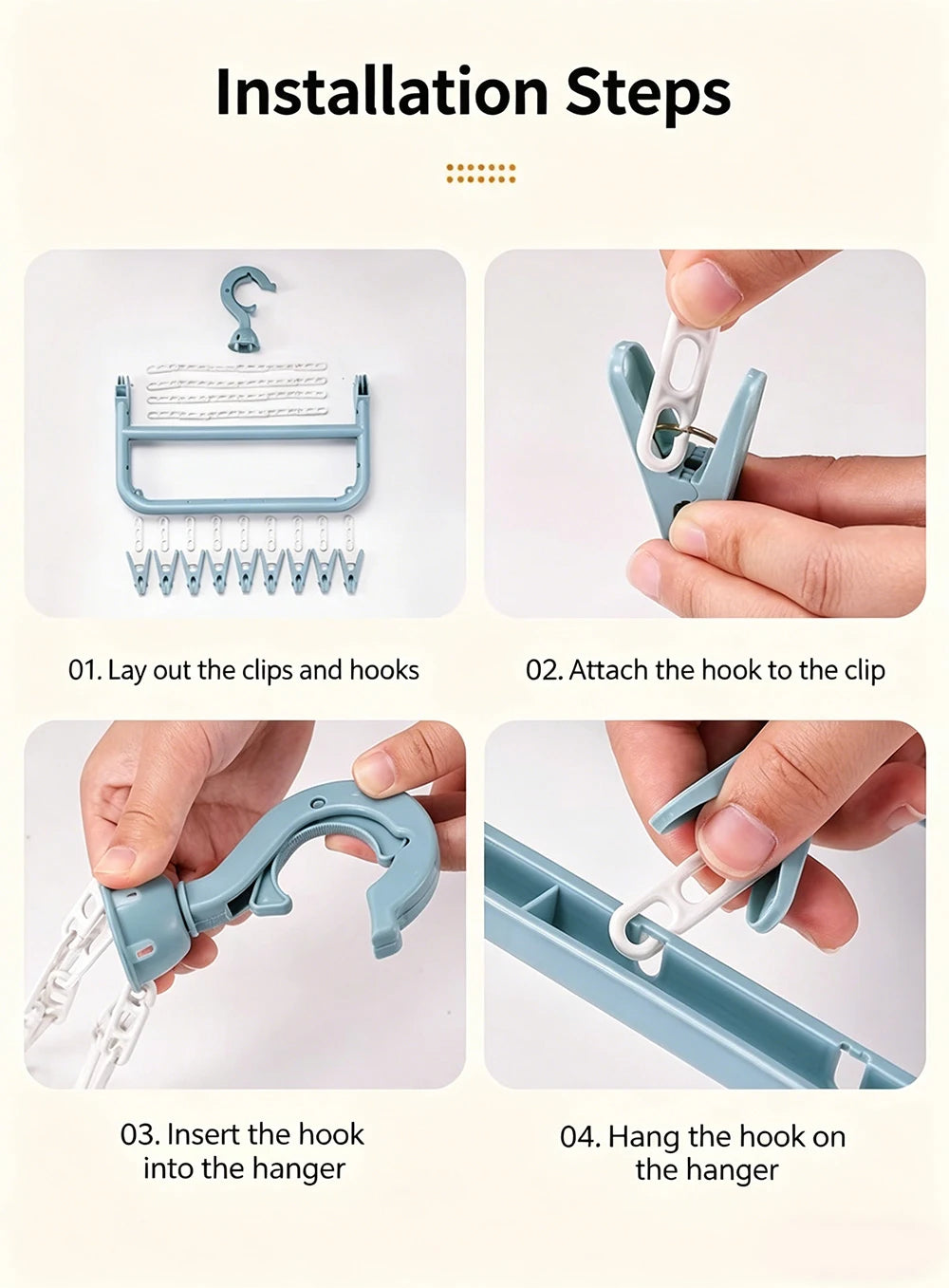 Foldable Laundry Drying Rack with 32 Clips